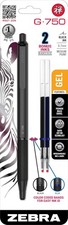 Zebra Pen G-750 einziehbarer Gelstift, schwarzer Messingschaft, mittlere Spitze, 0,7 mm, B