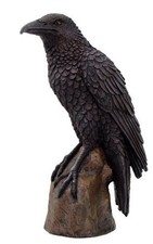 PTC Black Raven Bird on Stump Statue Cold Cast Resin Figurine