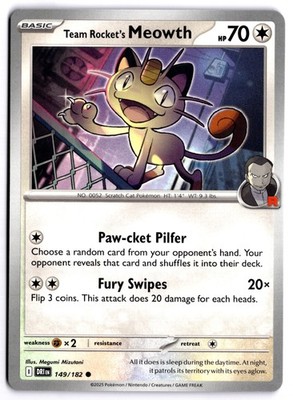 Team Rocket's Meowth 149/182 Common Near Mint - SV10: Destined