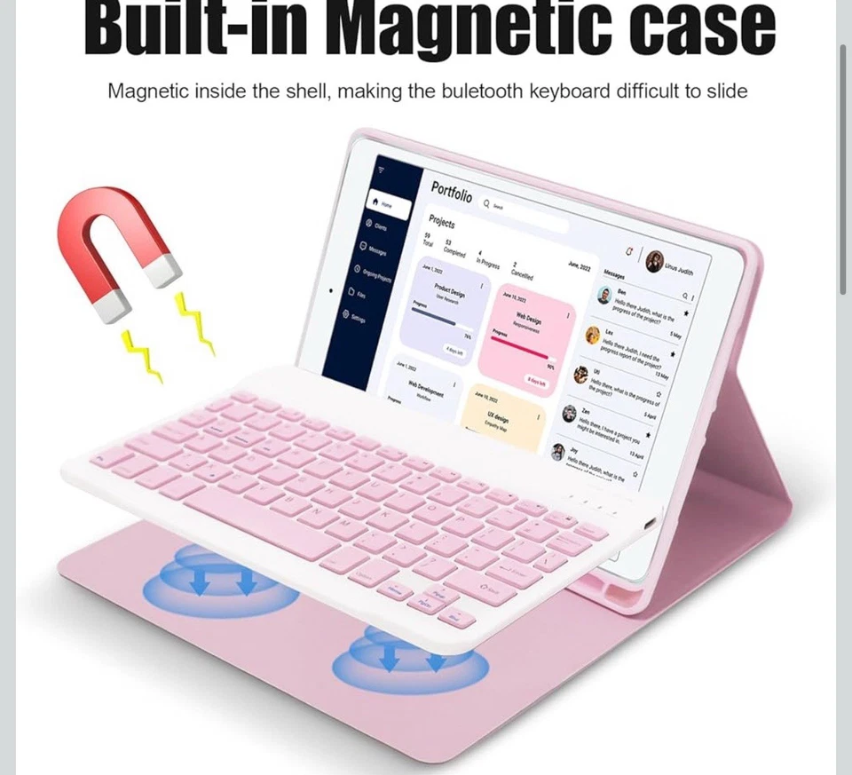 Bluetooth Keyboard Case Cover Stand Detachable Magnetic For iPad A16 10.9/11” In - Image 3 of 4