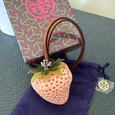 Tory Burch Strawberry Pink Bag Charm - New In Box Dusty Leather Strap