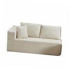 L-Shaped Sectional Sofa with Plush Beige Corduroy Fabric for Living