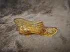 Fenton Art Glass Shoe Figurine Secret Slipper Boot cat Amber Hobnail bronze gold