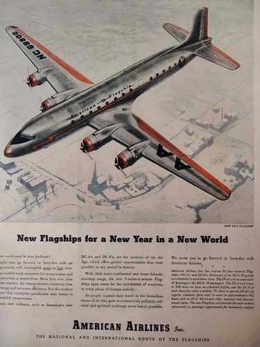 1945 LIFE Ad Advertisements AMERICAN AIRLINES DC-6 OLD TAYLOR Whiskey - Picture 1 of 2