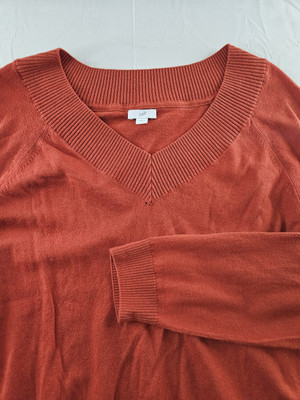 J. Jill Sweater Women's Sz Large Rust Orange Ribbed-Border V-Neck Pullover L