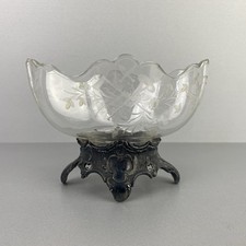 Französische Schale aus geschliffenem Glas mit versilbertem Stand, um 1900