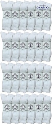 24 PK Mens King Size Premium Cotton Crew Socks White Size 13-16 -Mens Crew Socks