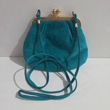 Bonney Australia Top Grain Hide Teal Suede Leather 80s Bag 18x18cm 120cm Strap