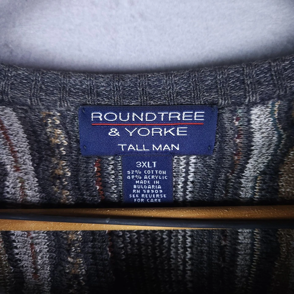 Suéter Tejido 3D Vintage Roundtree & Yorke Para Hombres 3XLT Multicolor Pullover Biggie Foto 3 de 4