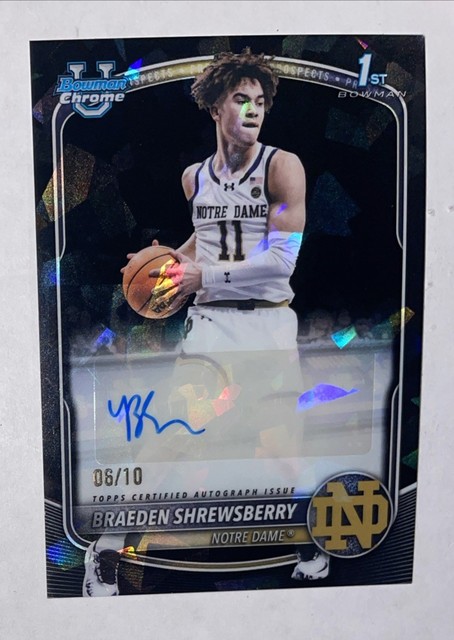 2025-2026 Bowman Chrome Braeden Shrewsberry Auto Black Sapphire #06/10 ND Irish