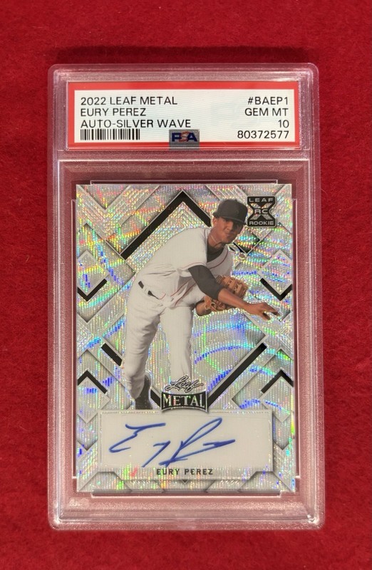 Marlins Eury Perez RC Auto PSA 10 Silver Wave Refractor 2022 Leaf Metal Rookie