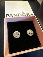 PANDORA 925 Sterling Silver Halo Stud Earrings with Cubic Zirconia