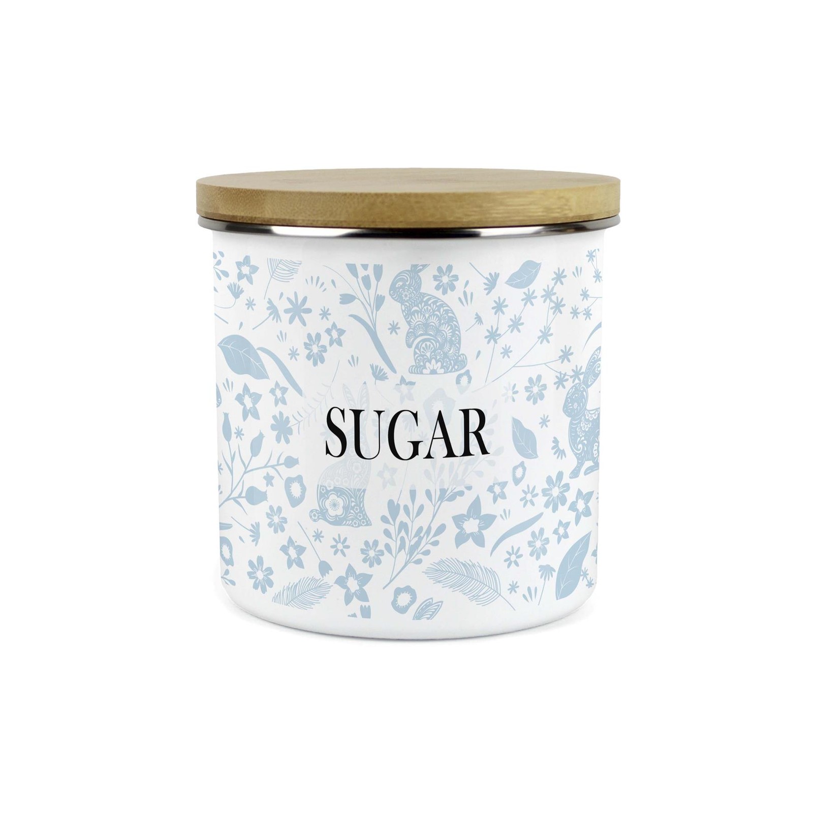 Wild Rabbits Sugar Storage Canister - Light Blue Enamel Food/Drink Container
