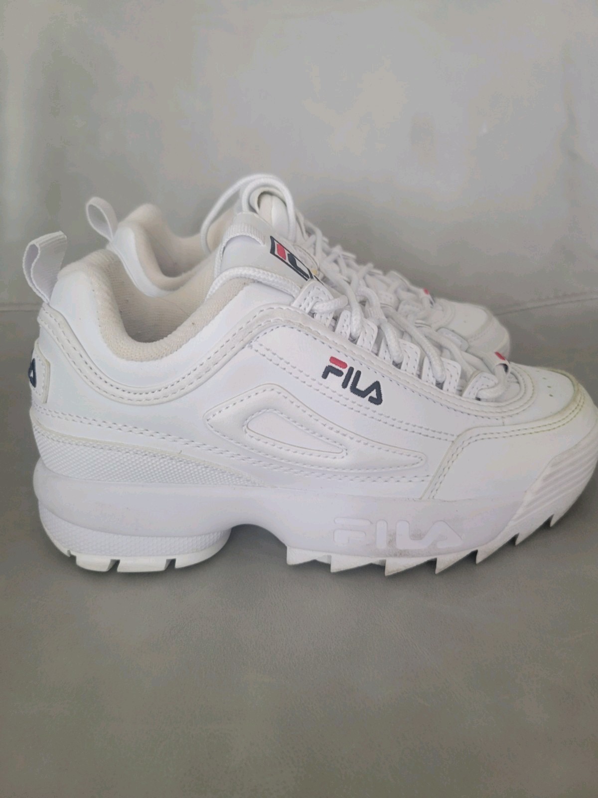 SAOLA Scarpe da corsa sportive Fila Disruptor bianche marine rosse giovanili taglia 3 bianche