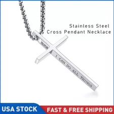 Cross Pendant Necklace for Men and Women Stainless Steel Pendant Chain Silver