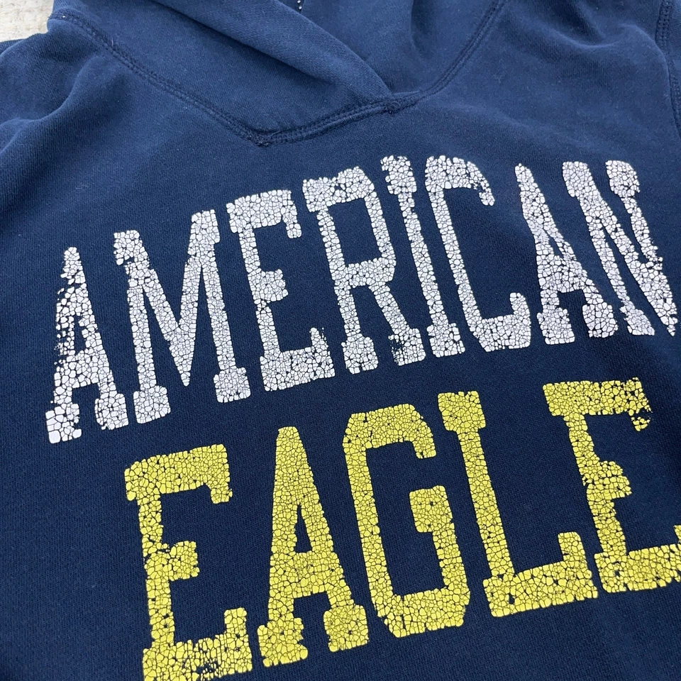 Moletom com capuz vintage Y2K American Eagle feminino grande azul desbotado usado soletrar AEO 77 - Imagem 4 de 4