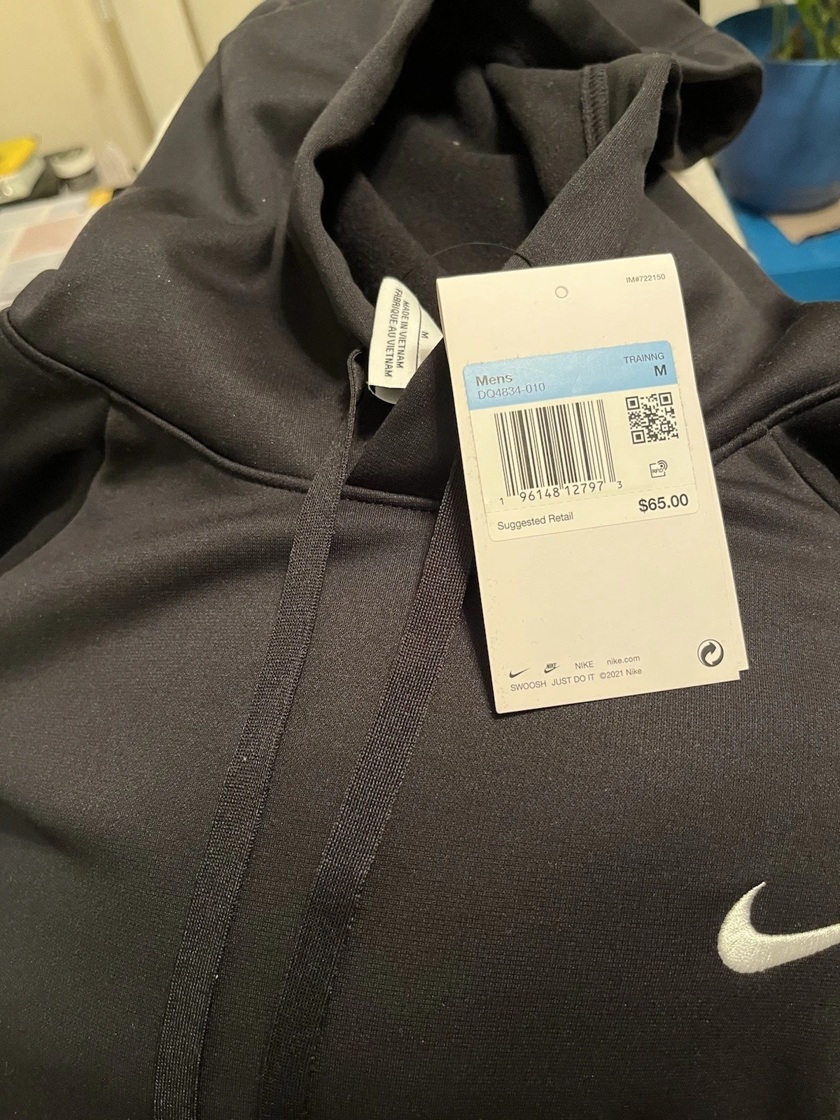 Nike Therma Fit Black Hoodie Swoosh Mens Size Medium Pullover Zip Pocket