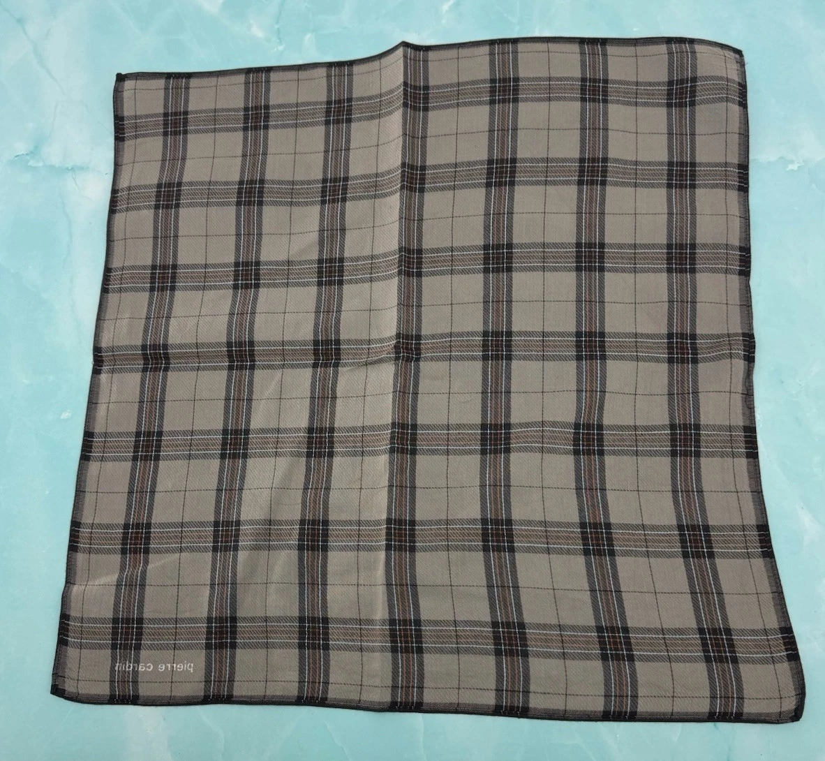 PIERRE CARDIN checkered pattern brown Handkerchief 41.5cm