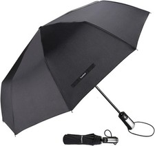 Travel Umbrella Windproof 46 Inches Canopy, Black 10 Reinforced Fiberglass Rib