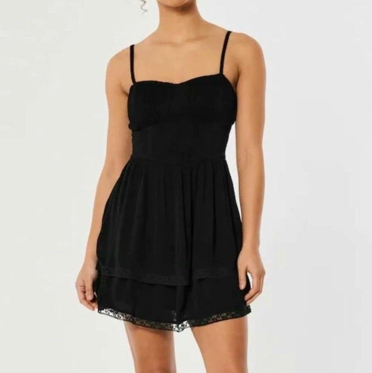 Hollister Black Double Tier Corset Mini Dress Size M NWT!