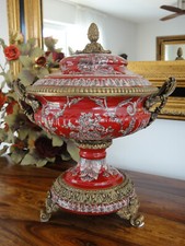 Luxus Deckelvase Porzellan Bronze Prunkvase Urne Antik Barock Pokal Vase Schale