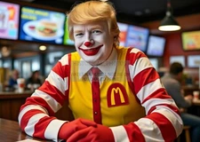 PRESIDENT DONALD TRUMP AS RONALD MCDONALD COMICAL 5X7 AI PHOTO