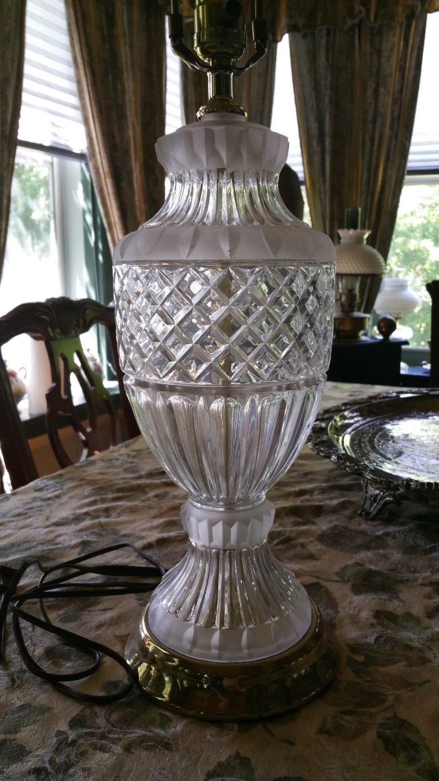 Vintage Lead Crystal Table Lamp Clear Cut Glass Heavy eBay