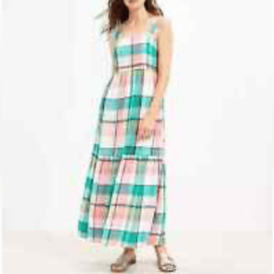 Loft Women's Pastel Plaid Sleeveless Tiered Maxi Dress, Size XS, NWT | eBay