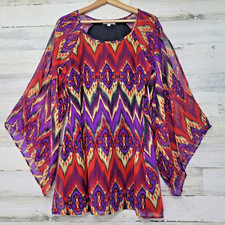 Umgee Size S Morroccan Sheer Lined Dress Cold Shoulder Flared Sleeve Pullover