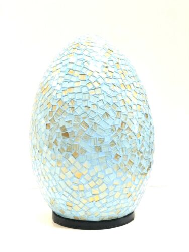Lamp Blue Mosaic Glass Bali 12" Egg Shape Hand Made Unique Art by ZENDA IMPORTS - Picture 1 of 4