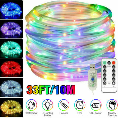 33ft 100 LED Strip Rope Light Tube String Outdoor Garden Party Decoration Lights