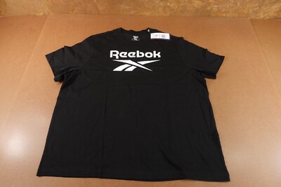 Reebok Mens 2XL Black White Identity Big Stacked Logo Short Sleeve T-Shirt NWT