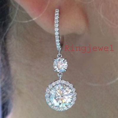 4 ct White Round Moissanite Solitaire Push Back Earrings 925 Sterling Silver