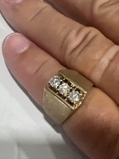 Men  s 10 KT Solid Gold 3 Diamond  s Large BRUSHED Band RING Size 10 STAMPED NEW