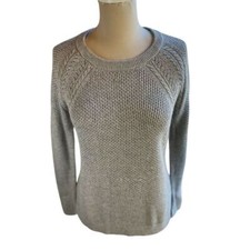 LOFT Grey Cable Knit Sweater Crewneck Long Sleeve Casual Pullover S