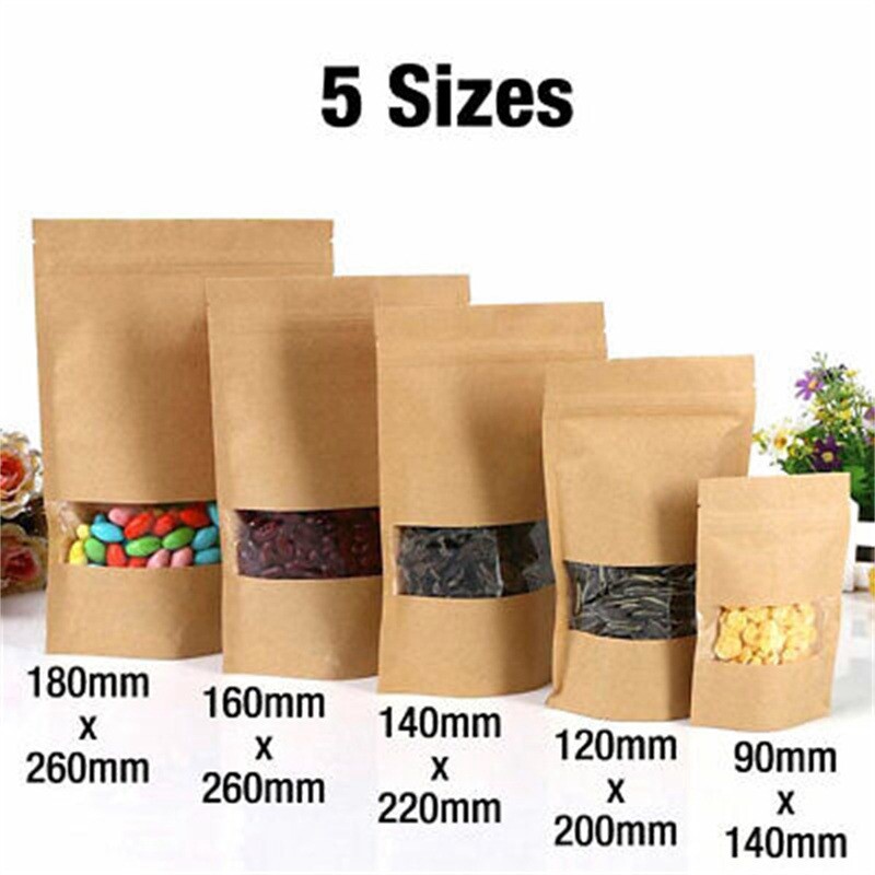Kraft Paper Bag Heat Seal Resealable Heat Seal Zip Lock Window Stand Up Pouch