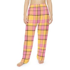 Girly Plaid Pajama Pants, Women's Lounge Sleepwear, Soft Flannel PJ Bottoms