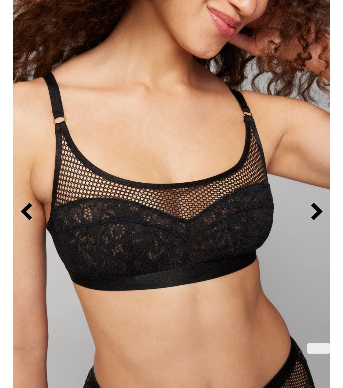 Retro Soma Mixed Media Lace Bralette with Fishnet Detailing in Black Size Small-image