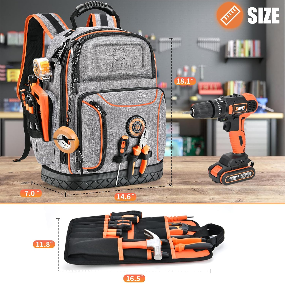 Tool Bag Backpack, 75 Pockets Loops Heavy Duty Tools Organizer