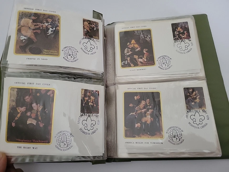 Scouting Through the Eyes of Norman Rockwell LIBERIA 1979 50 FDCs Stamp Album.  - Image 4 of 4