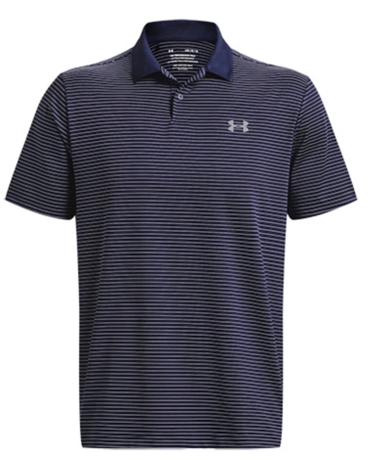 Men s Under Armour Performance 3.0 Striped Golf Polo Shirt Large Navy Silver