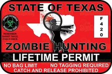 Texas Zombie Hunting Permit Bumper Laptop Sticker DECAL Funny Truck Yeti Novelty