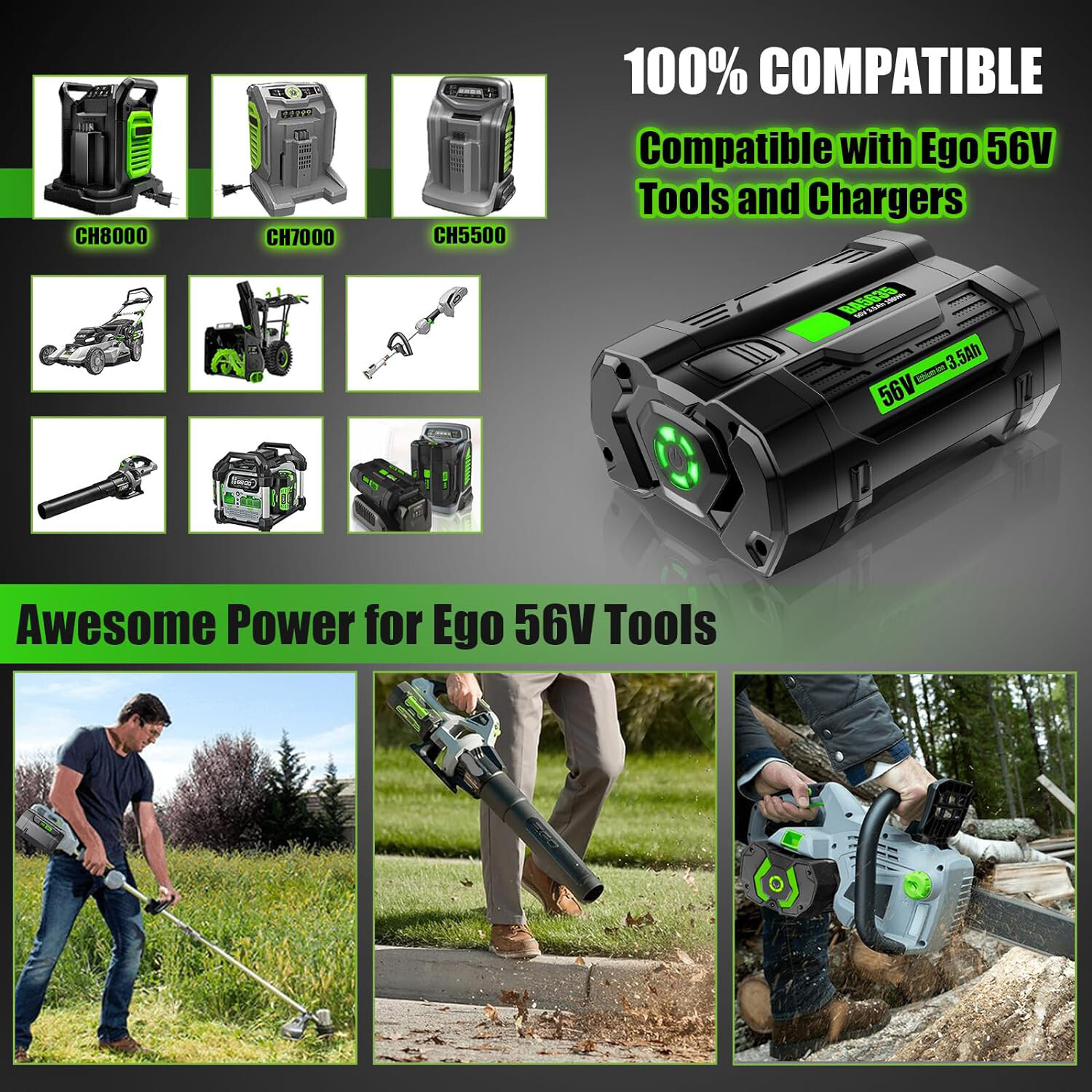 2x For EGO 56Volt Power+ BA2800T 3.5Ah Lithium-ion Battery BA1400 BA4200 BA1120