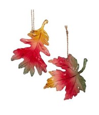Set of 2 Colorful Glittered Leaves OAK  MAPLE Christmas Ornaments by Kurt Adler