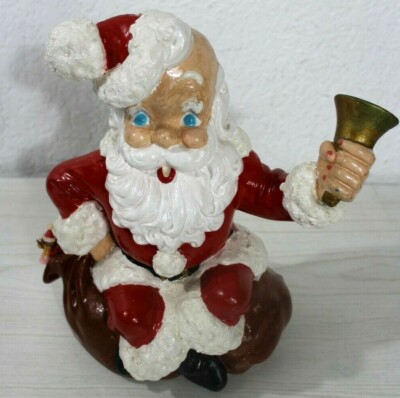 Vintage Atlantic Mold Ceramic Santa Claus Ringing Bell Music Box