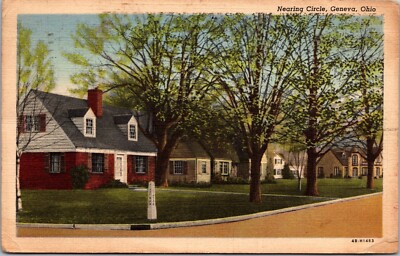 Postcard GENEVA, OHIO Nearing the Circle Houses Street Sign mid-century