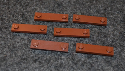 (6) 1x4 Reddish Brown Tile Bricks with Smooth Middle & Pegs on Ends ~ NEW LEGO