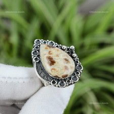 925 Sterling Silver Natural Spessartine Garnet In Limestone Promise Ring Jewelry