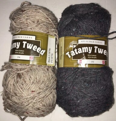 Kraemer Yarns Tatamy Tweed 2 Skein Lot - Flannel, Birch - DK Cotton Acrylic