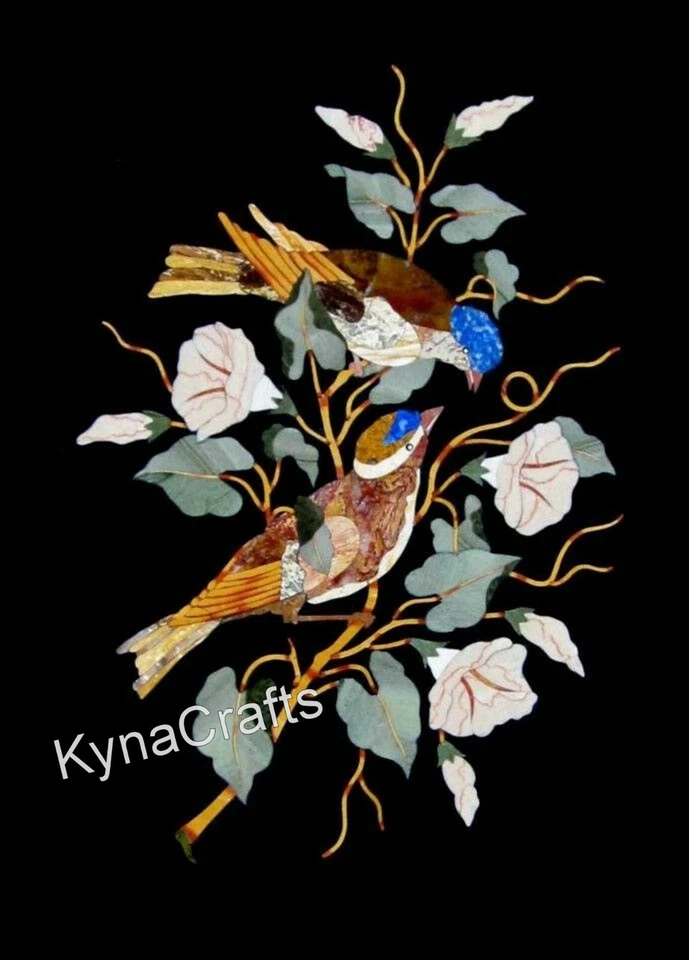 Rectangle Marble Coffee Table Top Floral Pattern Inlay Work Wall Highlighter - Image 2 of 4